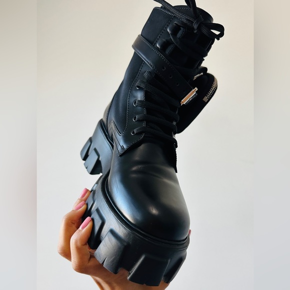 Prada Black Leather & Nylon Monolith Combat Boots w Detachable Mini Bags & Box - Picture 4 of 17